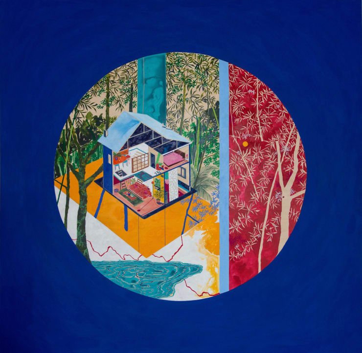 Charlotte Keates From beyond skies and stars, this echo arrived inside of you, 2023 Acrylic and oil pastel on wood panel 160 x 160 cm