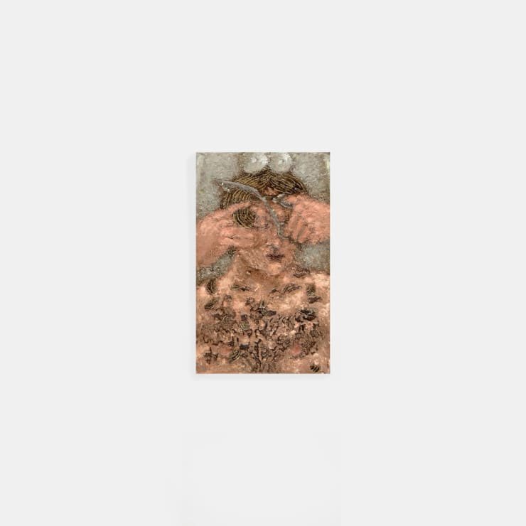 Plum Cloutman Haircut, 2022 Pastel, watercolour pencil and oil on paper mounted on board 4.8 x 7.5 cm
