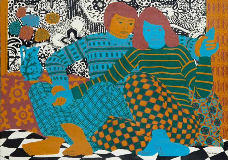 Norman Gilbert Figures with Black and White Background, 1983 Oil on Board 86 x 122 cm