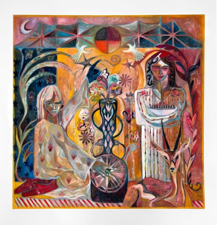 Margaret R. Thompson Wheel Turner, Rain Weaver, 2023 Oil, galisteo earth, juniper, mica, wax on linen 121.9 x 121.9 cm 48 x 48 in