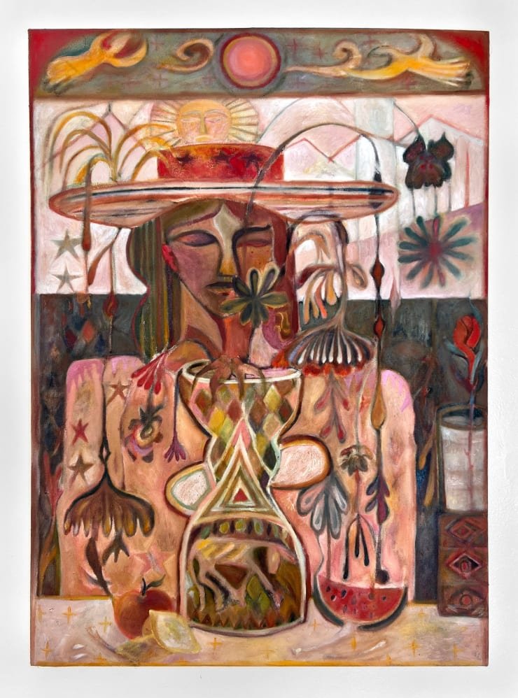 Margaret R. Thompson Wildflower, 2023 Oil paint, mora earth, wax, creosote oil, mica on linen 96.5 x 68.6 cm 38 x 27 in