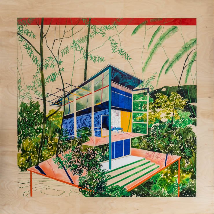 Charlotte Keates Balanced on a table top, 2023 Acrylic and oil on wood panel 120 x 120 cm