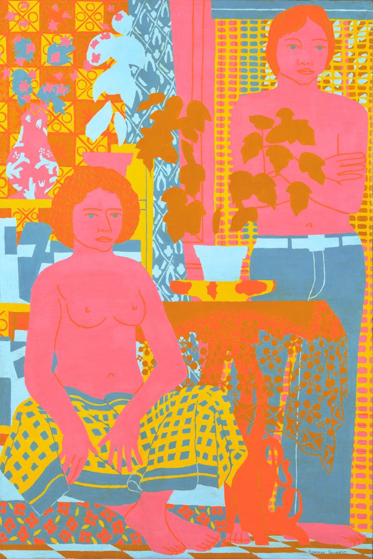 Norman Gilbert Girl and Boy with Orange Hair, 1979 Oil on Board 122 x 81 cm