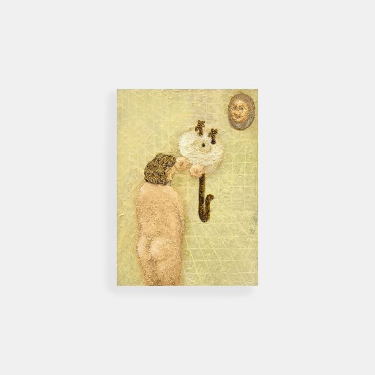 Plum Cloutman Face Off, 2022 Pastel, watercolour pencil and oil on paper mounted on board 17.7 x 12.7 cm