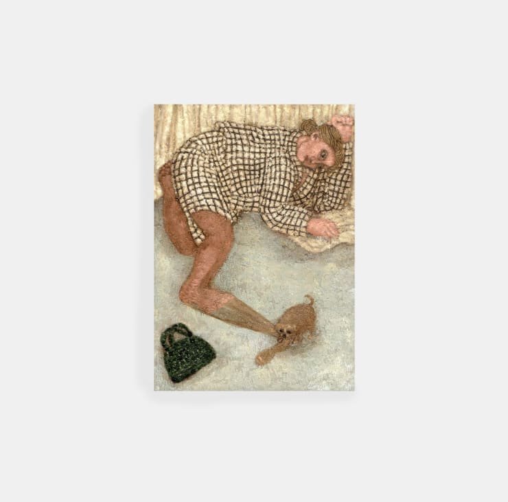 Plum Cloutman Undressing, 2022 Pastel, watercolour pencil and oil on paper mounted on board 21 x 15 cm