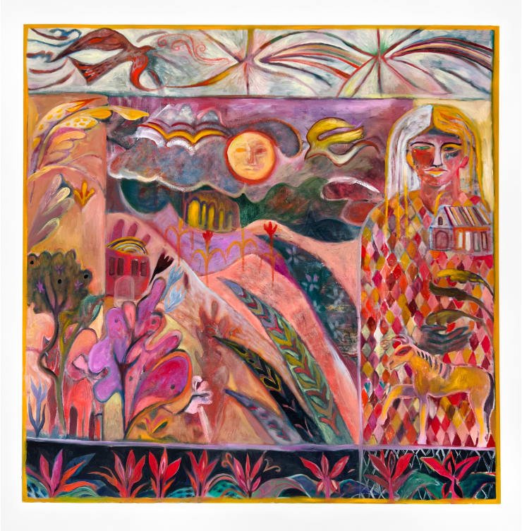 Margaret R. Thompson Arcadia & The Coat of Dreams, 2023 Oil, lamy earth, raw pigment, mica, wax on canvas 121.9 x 121.9 cm 48 x 48 in