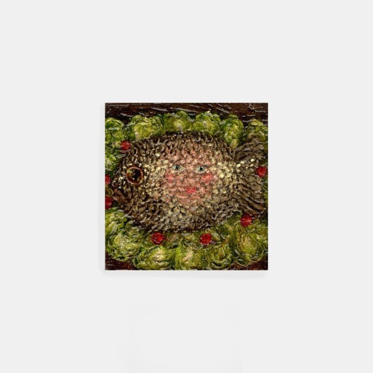 Plum Cloutman Majolica, 2022 Pastel, watercolour pencil and oil on paper mounted on board 6 x 6.3 cm