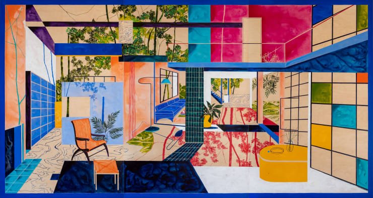 Charlotte Keates Novel unbegun, 2023 Acrylic and oil on wood panel 160 x 300 cm Triptych