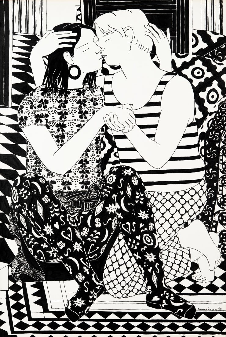 Norman Gilbert Embrace II B&W, 1990 Indian Ink on Card 122 x 81 cm