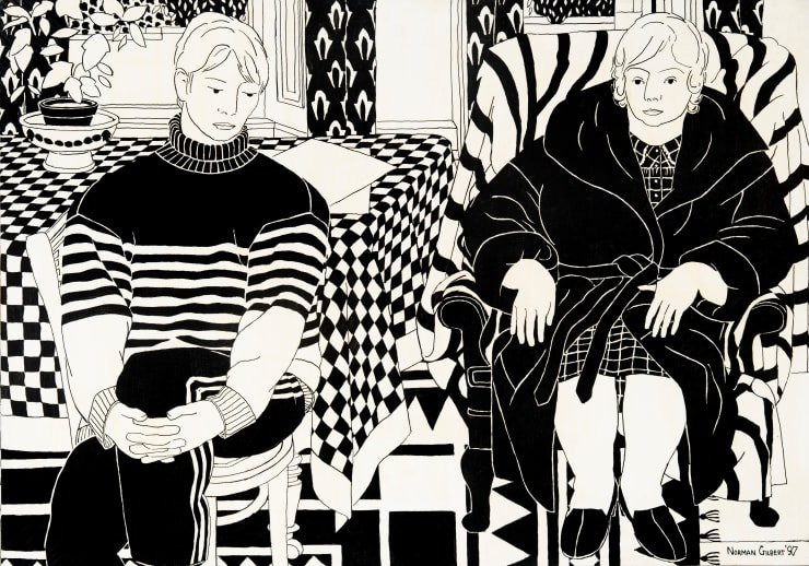 Norman Gilbert The Dressing Gown II B&W, 1997 Indian Ink on Board 86 x 122 cm