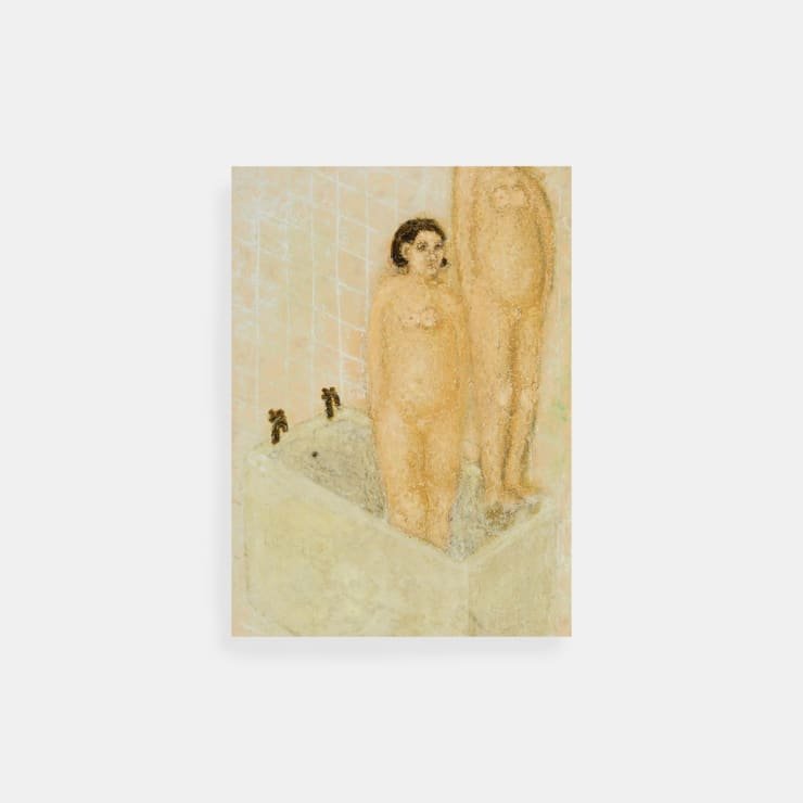 Plum Cloutman Twin Bath, 2022 Pastel, watercolour pencil and oil on paper mounted on board 18 x 13 cm